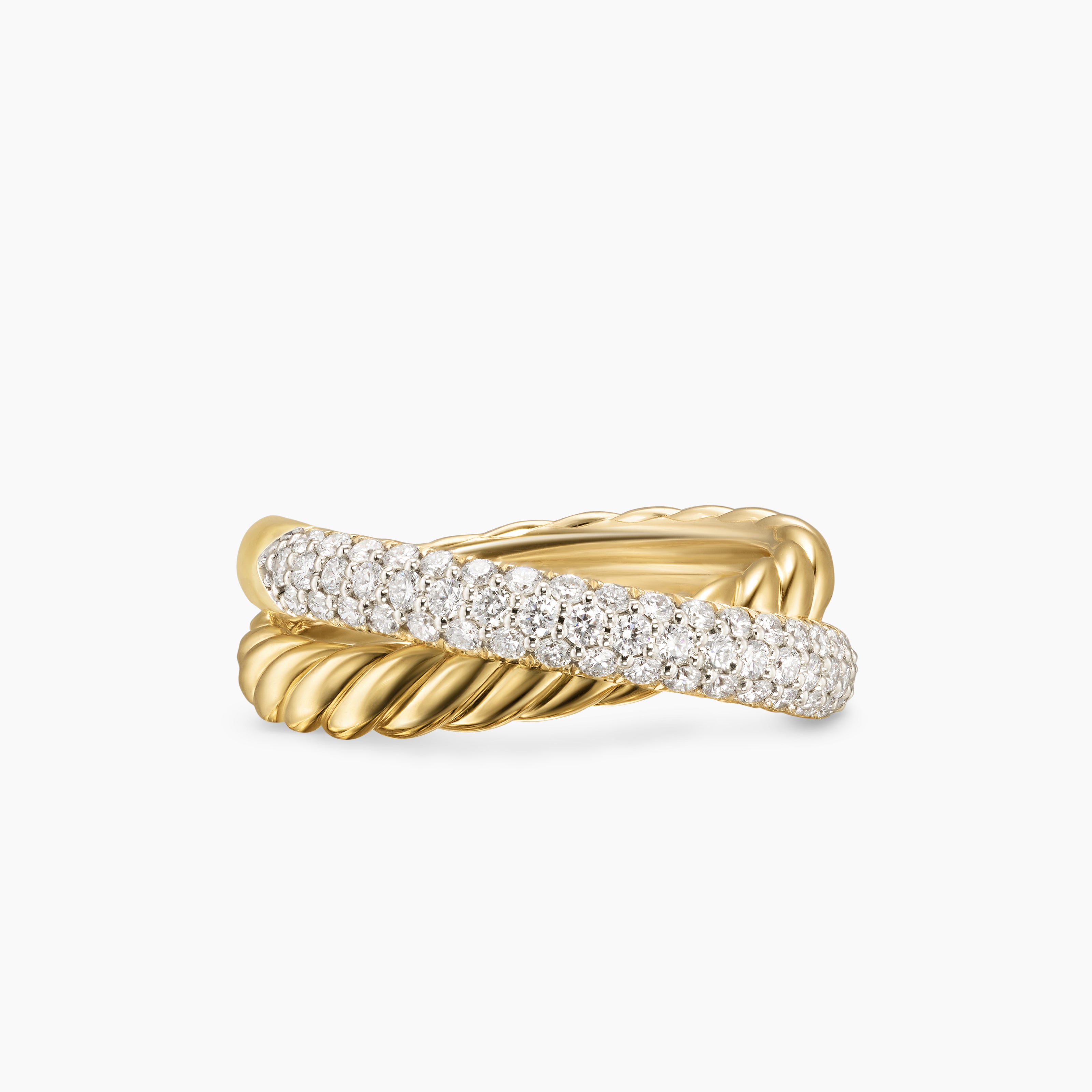 Womens Crossover Two Row Ring in 18K Yellow Gold with Diamonds, 7.4mm
