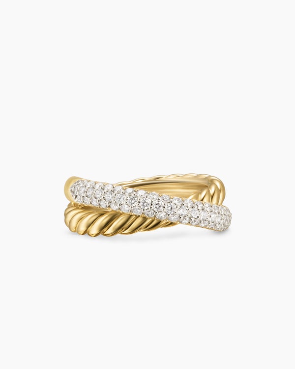Crossover Two Row Ring in 18K Yellow Gold with Diamonds, 7.4mm