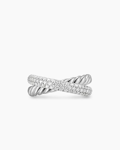 Womens Crossover Two Row Ring in Sterling Silver with Diamonds, 7.4mm