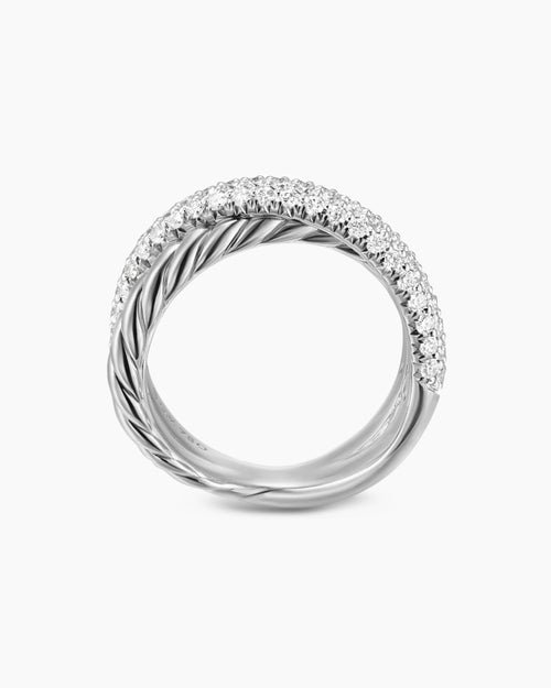 Womens Crossover Two Row Ring in Sterling Silver with Diamonds, 7.4mm