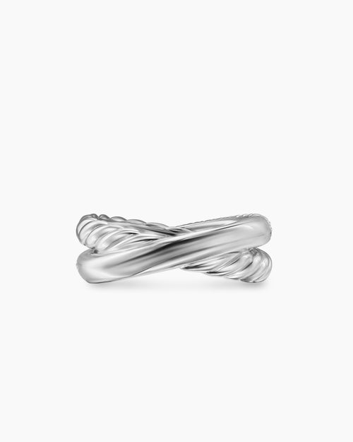 Womens Crossover Two Row Ring in Sterling Silver with Diamonds, 7.4mm