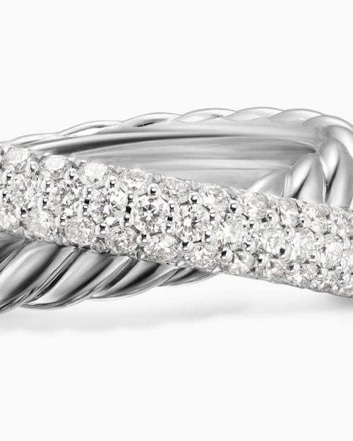 Womens Crossover Two Row Ring in Sterling Silver with Diamonds, 7.4mm