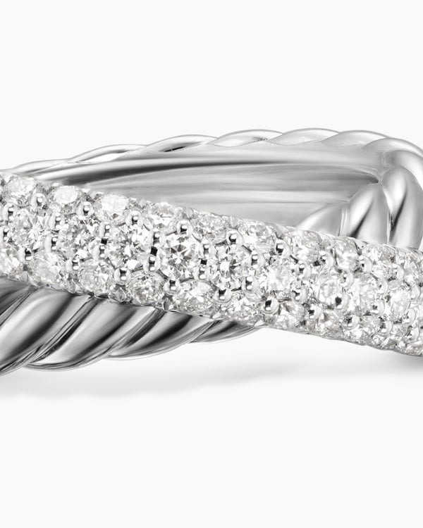 Crossover Two Row Ring in Sterling Silver with Diamonds, 7.4mm