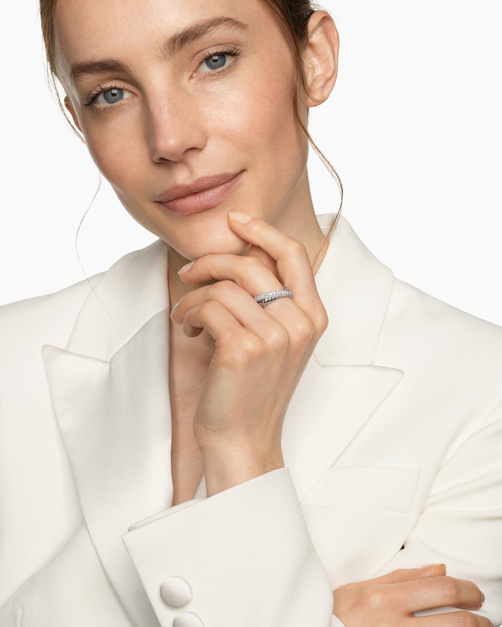 Bague à deux rangs Crossover en argent sterling avec diamants, 7,4 mm femmes