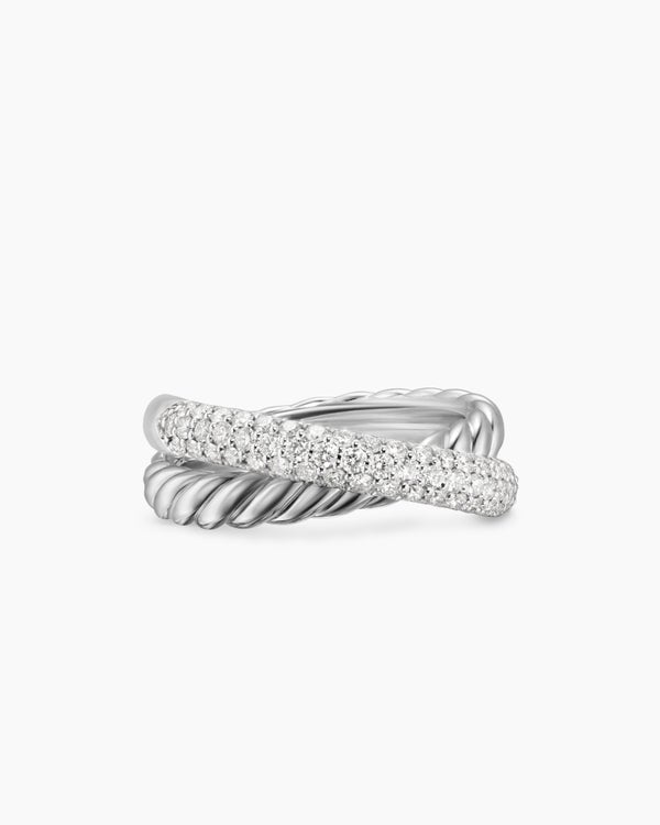 Crossover Two Row Ring in Sterling Silver with Diamonds, 7.4mm