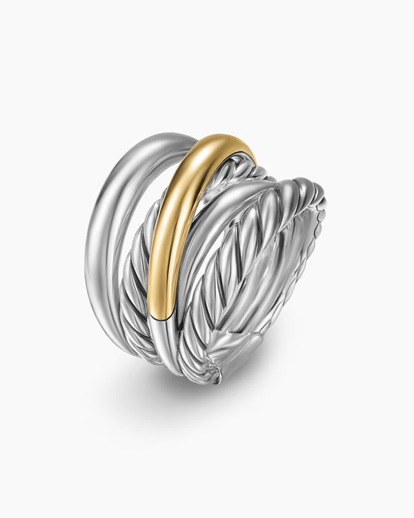 Crossover Five Row Ring in Sterling Silver with 14K Yellow Gold, 17.5mm