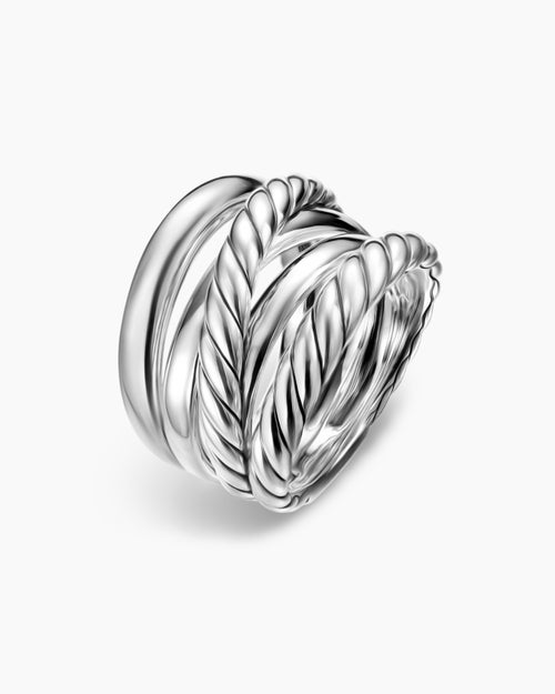 Womens Crossover Five Row Ring in Sterling Silver, 17.5mm