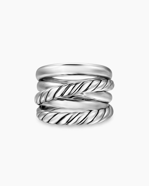 Womens Crossover Five Row Ring in Sterling Silver, 17.5mm