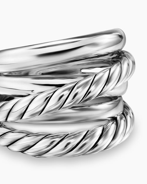 Womens Crossover Five Row Ring in Sterling Silver, 17.5mm