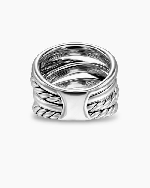 Womens Crossover Five Row Ring in Sterling Silver, 17.5mm