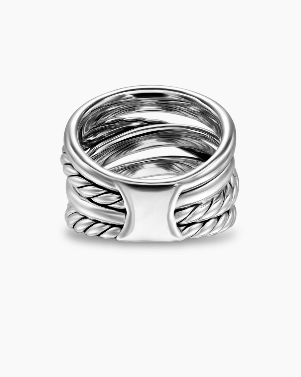 Womens Crossover Five Row Ring in Sterling Silver, 17.5mm