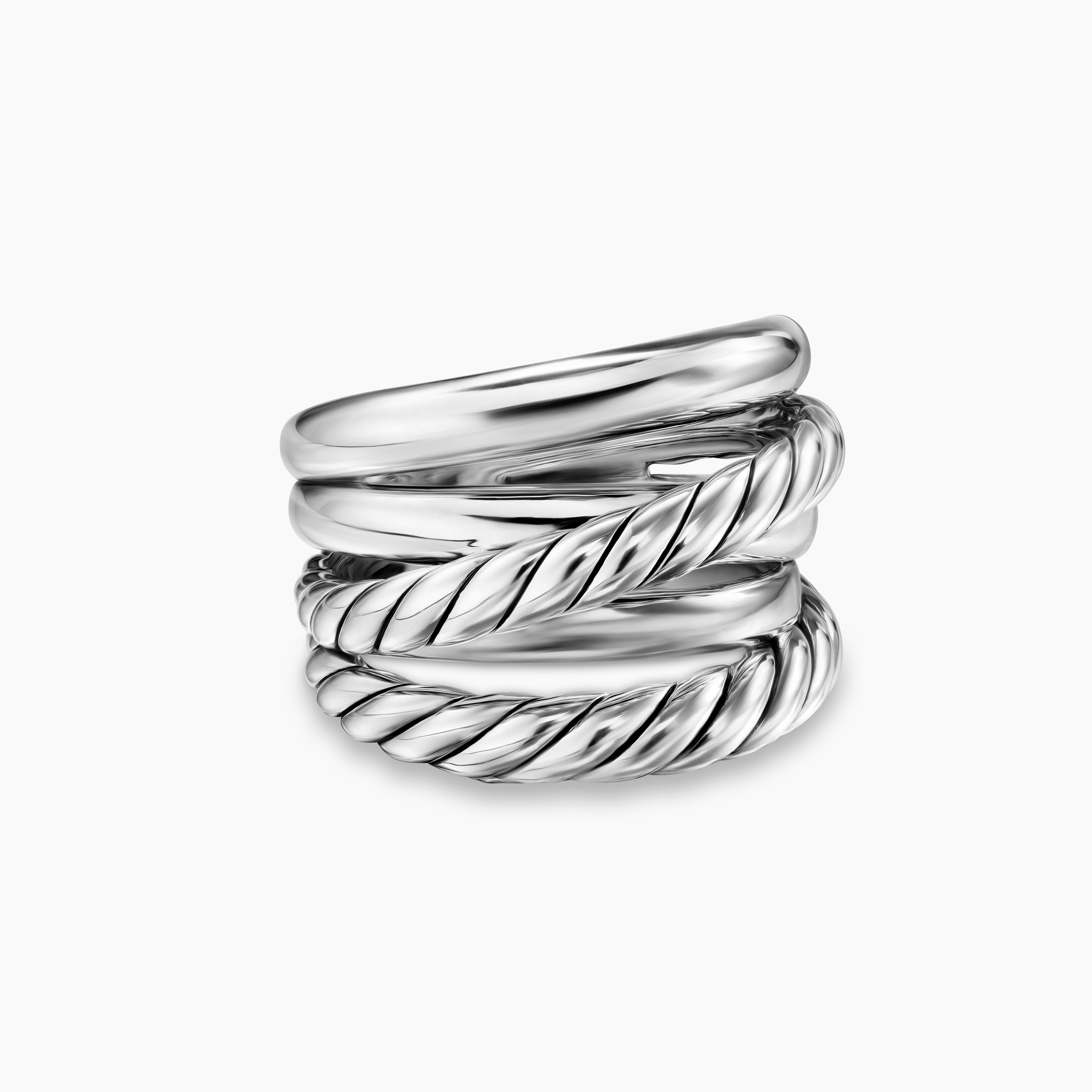 Womens Crossover Five Row Ring in Sterling Silver, 17.5mm