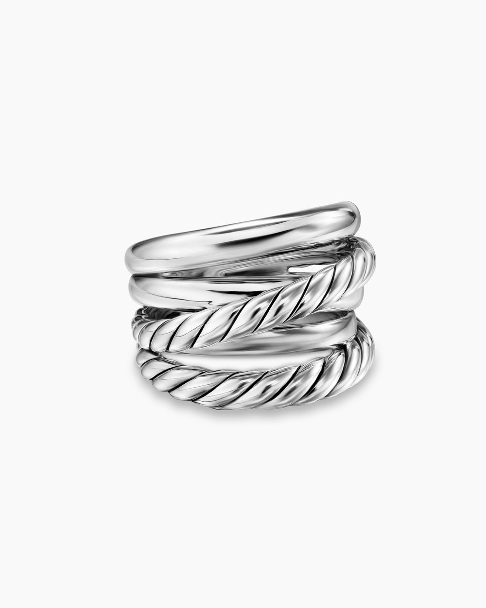 Womens Crossover Five Row Ring in Sterling Silver, 17.5mm