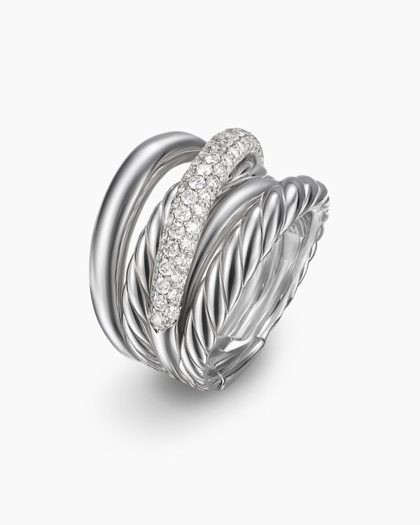 Crossover Five Row Ring in Sterling Silver with Diamonds, 17.5mm