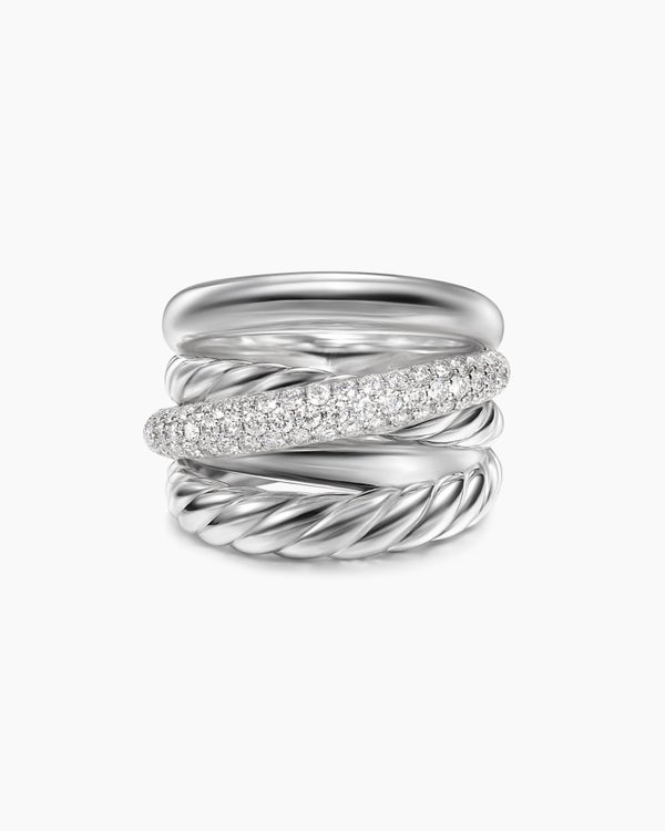 Crossover Five Row Ring in Sterling Silver with Diamonds, 17.5mm