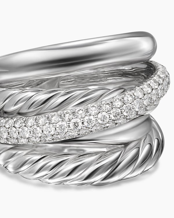 Crossover Five Row Ring in Sterling Silver with Diamonds, 17.5mm