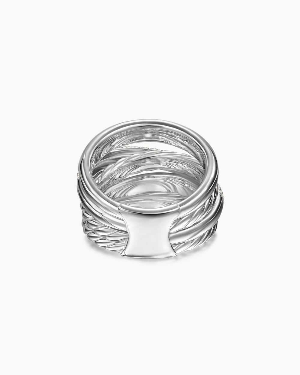 Womens Crossover Five Row Ring in Sterling Silver with Diamonds, 17.5mm
