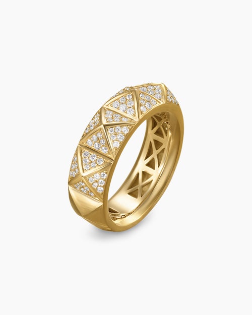 Womens Pyramid Band Ring in 18ct Yellow Gold with Diamonds, 6.5mm