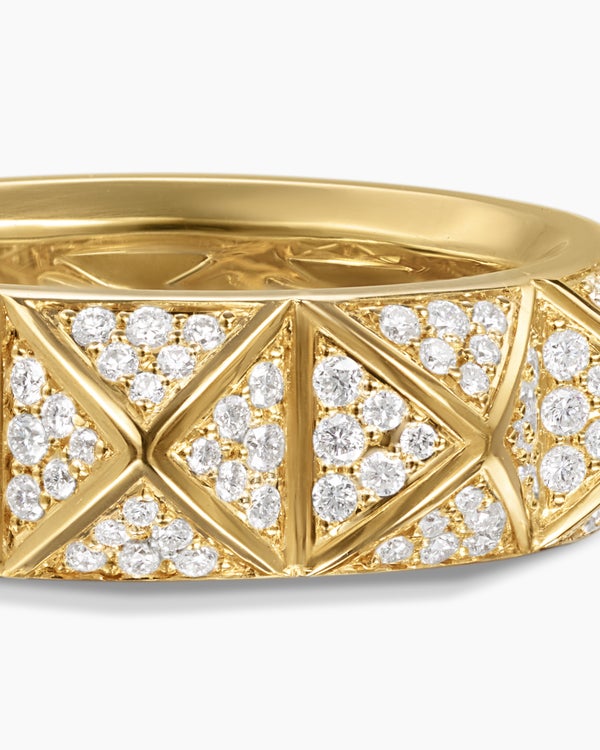 Pyramid Band Ring in 18K Yellow Gold with Diamonds, 6.5mm