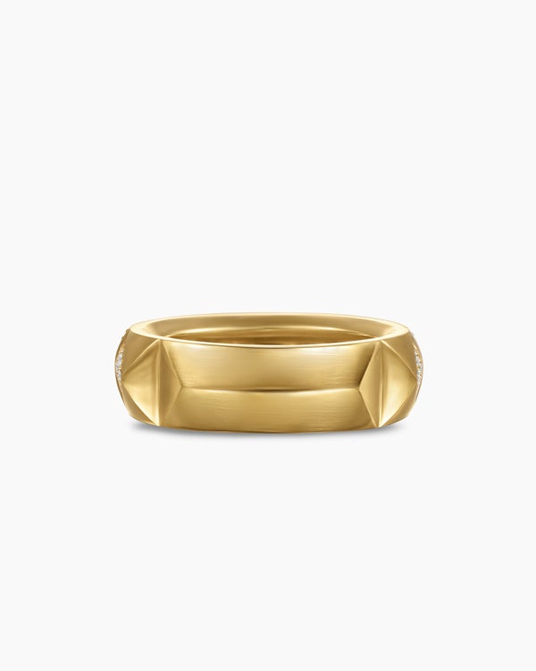 Pyramid Band Ring in 18K Yellow Gold with Diamonds, 6.5mm