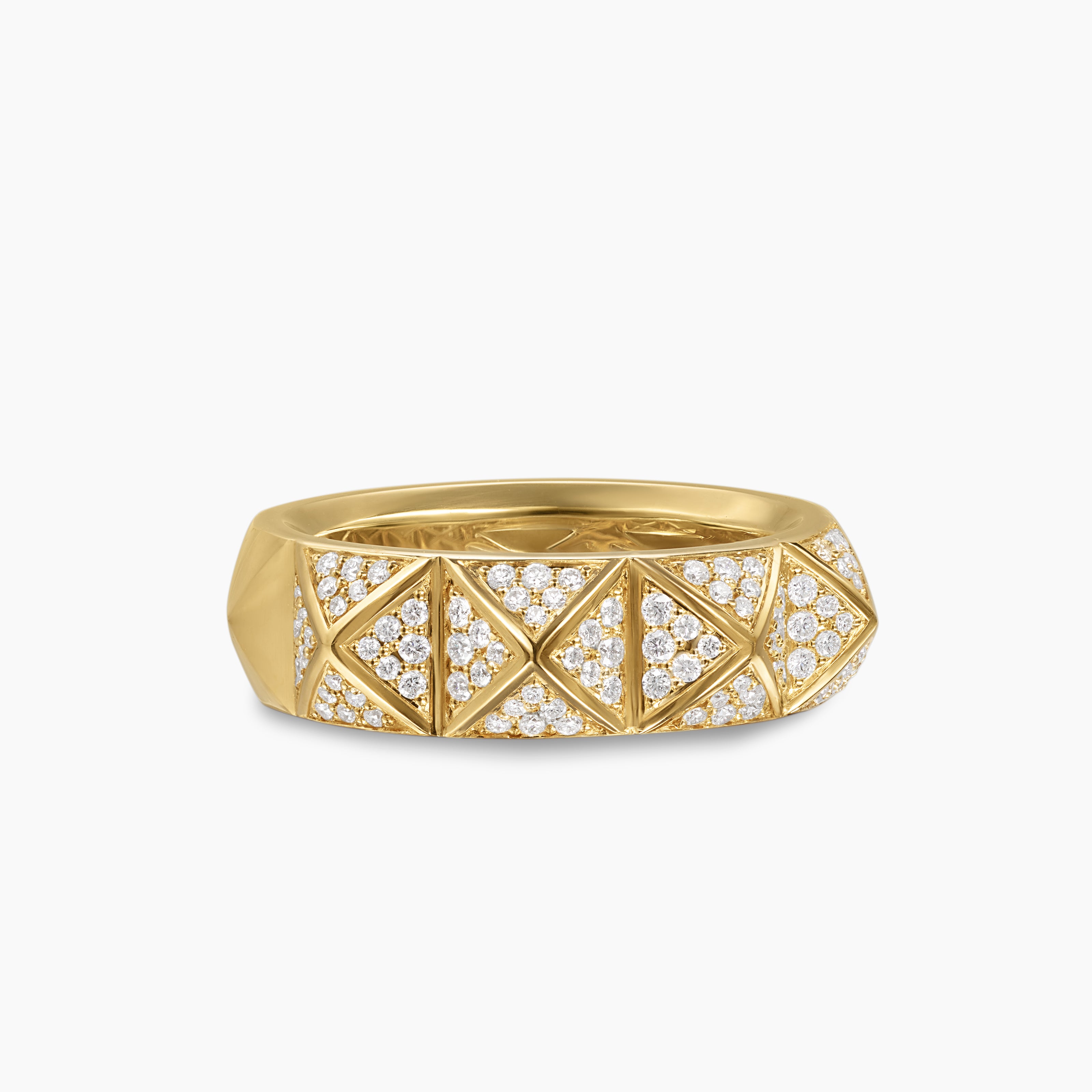 Womens Pyramid Band Ring in 18K Yellow Gold with Diamonds, 6.5mm