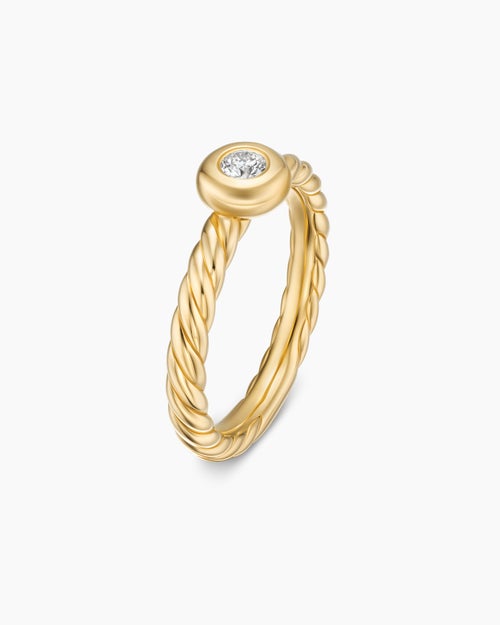 Womens Petite Cable Ring in 18K Yellow Gold with Center Diamond, 2.8mm