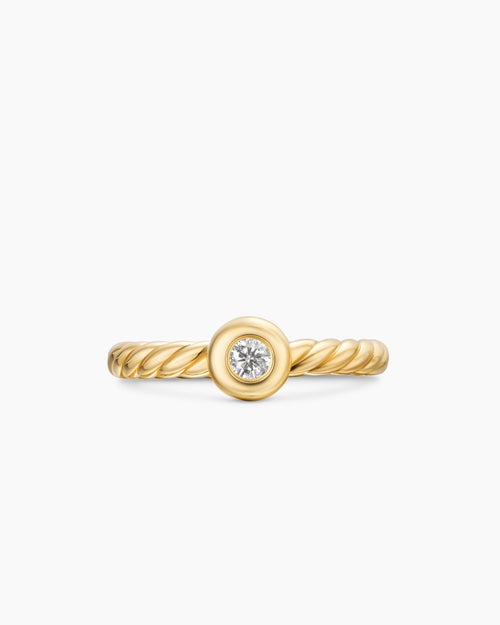 Womens Petite Cable Ring in 18K Yellow Gold with Centre Diamond, 2.8mm