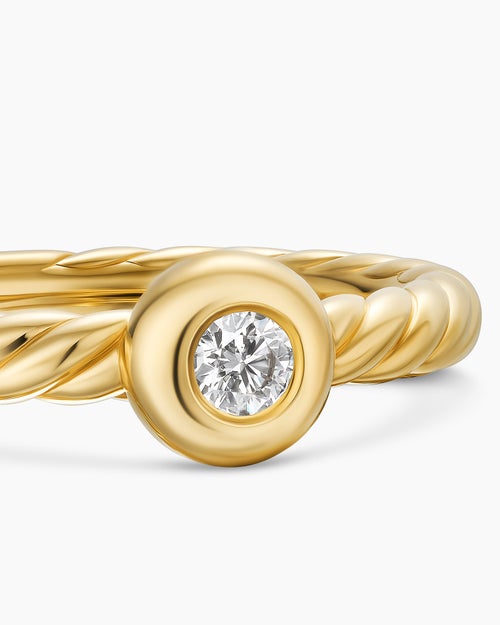 Womens Petite Cable Ring in 18K Yellow Gold with Center Diamond, 2.8mm