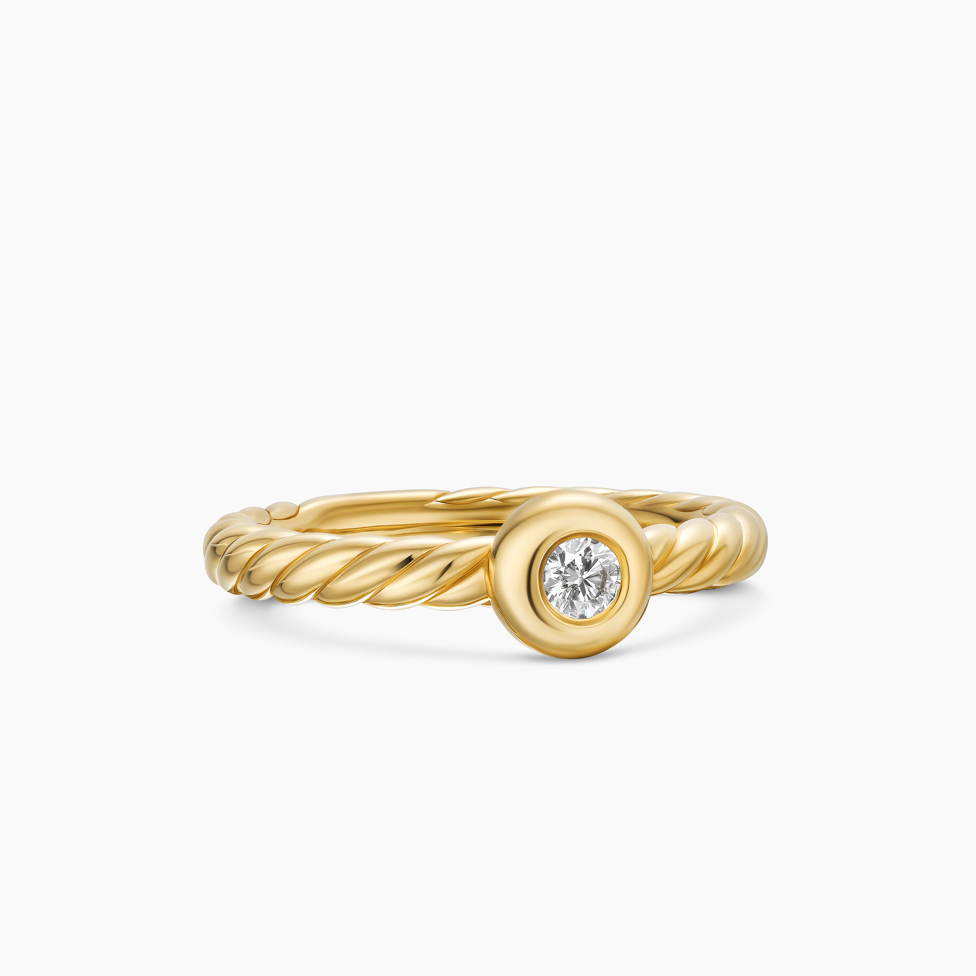 Womens Petite Cable Ring in 18K Yellow Gold with Center Diamond, 2.8mm