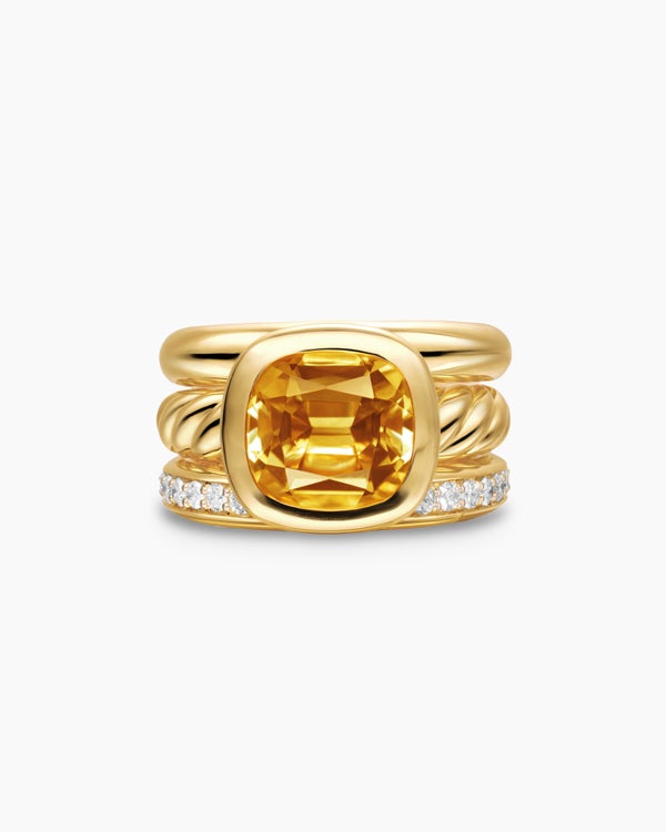 DY Mercer® Three Row Stone Ring in 18K Yellow Gold with Citrine and Diamonds, 12mm