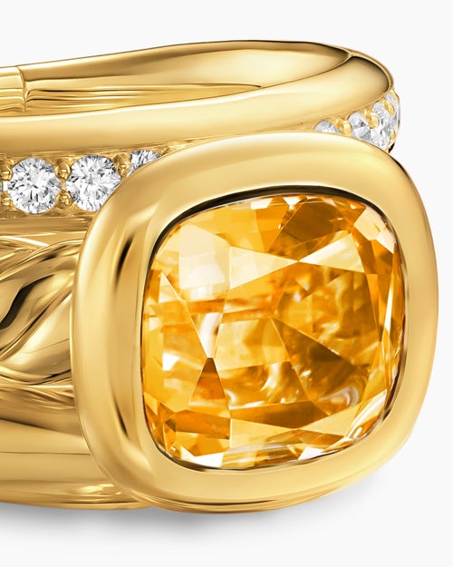 Womens DY Mercer® Color Three Row Stone Ring in 18K Yellow Gold with Citrine and Diamonds, 12mm