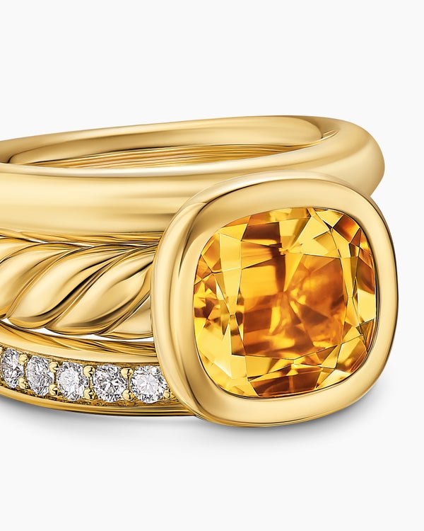 DY Mercer® Color Three Row Stone Ring in 18K Yellow Gold with Citrine and Diamonds, 12mm
