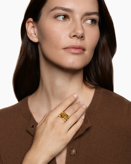 DY Mercer Three Row Stone Ring in 18K Yellow Gold with Diamonds, 12mm