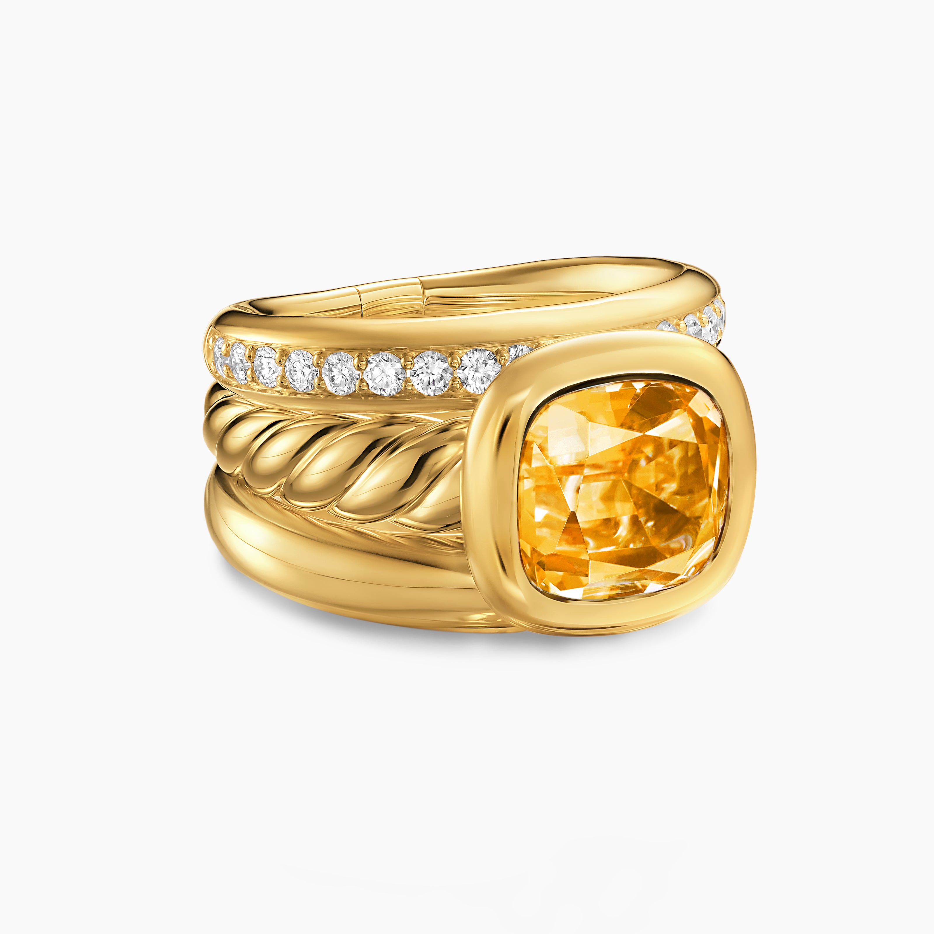 Womens DY Mercer Color Three Row Stone Ring in 18K Yellow Gold with Diamonds, 12mm