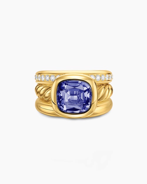Womens DY Mercer Color Three Row Stone Ring in 18K Yellow Gold with Diamonds, 12mm