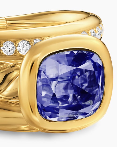 Womens DY Mercer Color Three Row Stone Ring in 18K Yellow Gold with Diamonds, 12mm