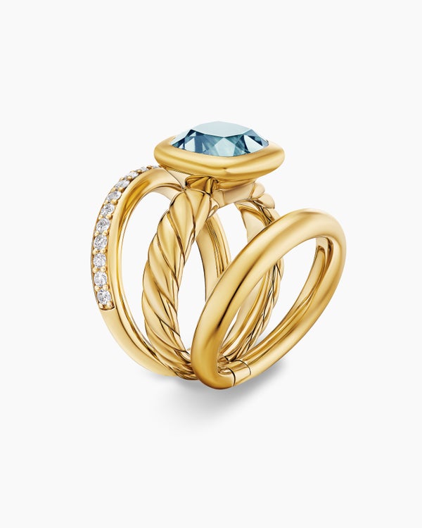 DY Mercer Color Three Row Stone Ring in 18K Yellow Gold with Diamonds, 12mm