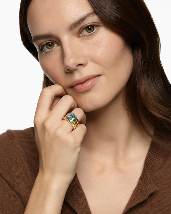 DY Mercer Color Three Row Stone Ring in 18K Yellow Gold with Diamonds, 12mm