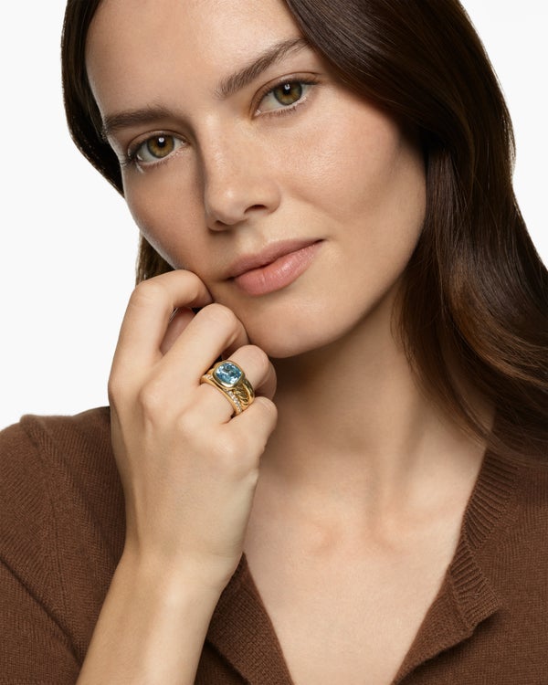 DY Mercer® Color Three Row Stone Ring in 18K Yellow Gold with Iolite and Diamonds, 12mm