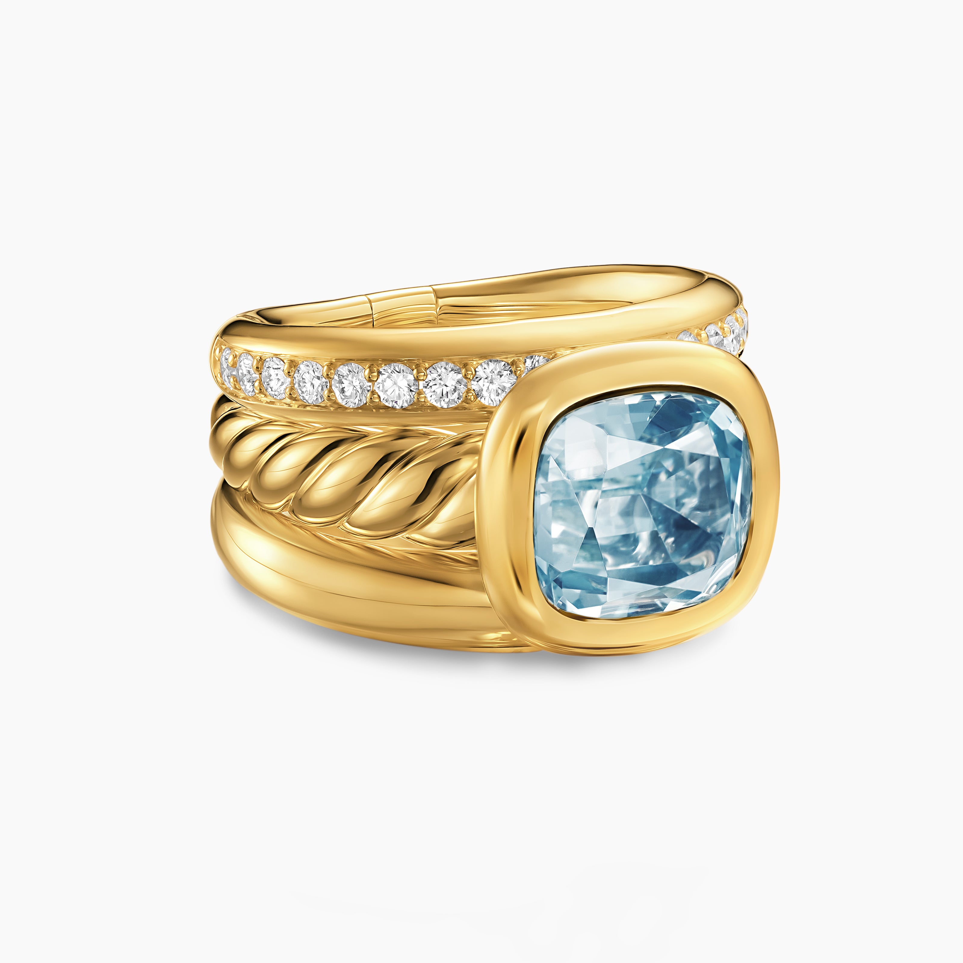 Womens DY Mercer Color Three Row Stone Ring in 18K Yellow Gold with Diamonds, 12mm