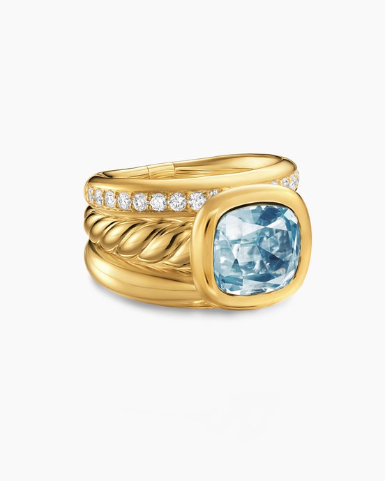 DY Mercer Color Three Row Stone Ring in 18K Yellow Gold with Diamonds, 12mm