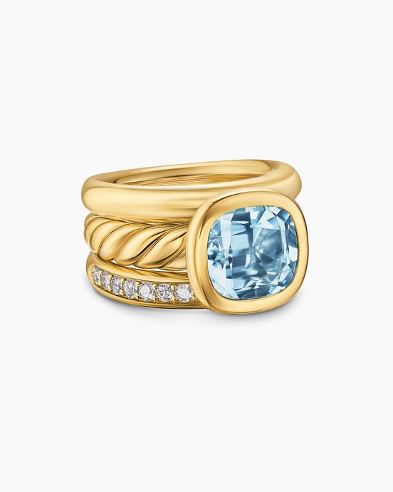 DY Mercer Color Three Row Stone Ring in 18K Yellow Gold with Diamonds, 12mm
