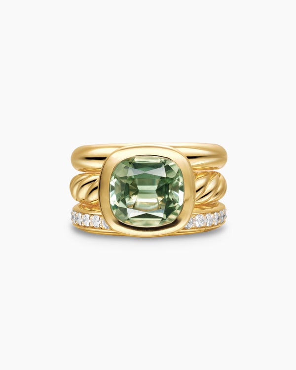 DY Mercer Color Three Row Stone Ring in 18K Yellow Gold with Diamonds, 12mm
