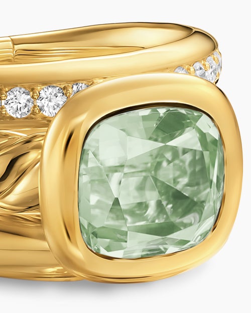 Womens DY Mercer® Color Three Row Stone Ring in 18K Yellow Gold with Prasiolite and Diamonds, 12mm
