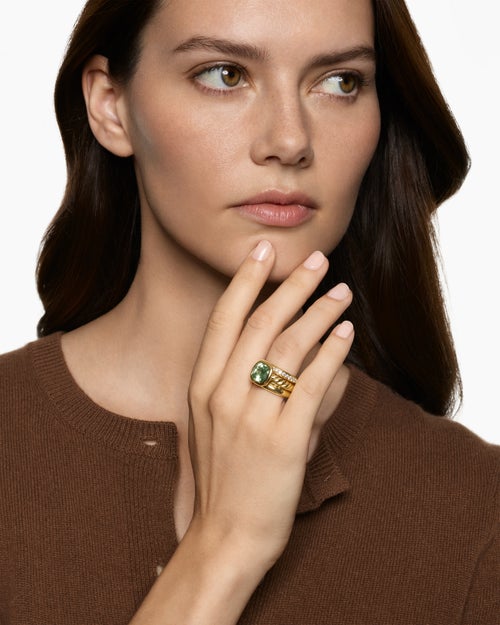 Womens DY Mercer Color Three Row Stone Ring in 18K Yellow Gold with Diamonds, 12mm