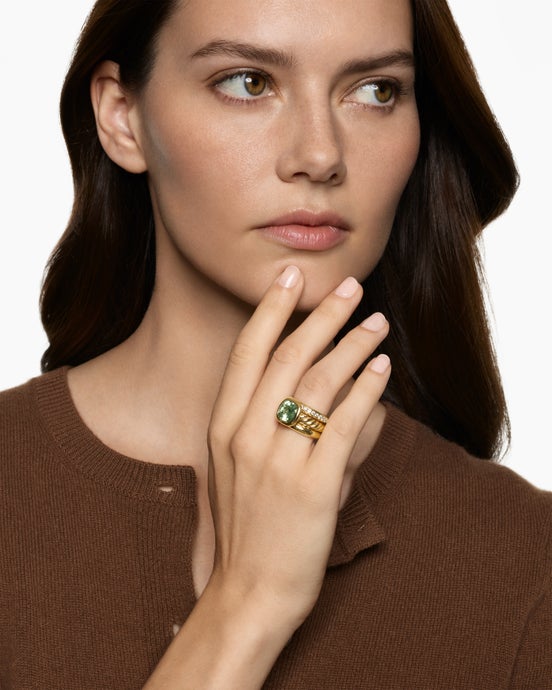 DY Mercer Color Three Row Stone Ring in 18K Yellow Gold with Diamonds, 12mm