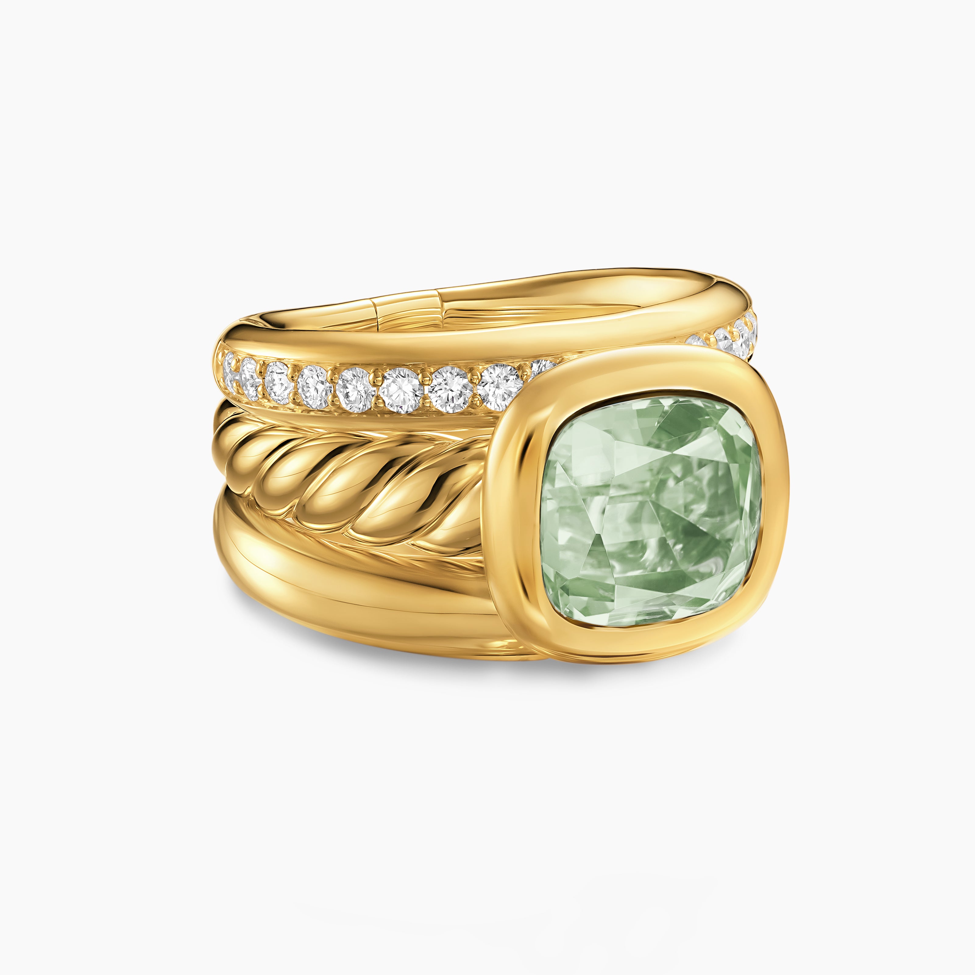 Womens DY Mercer Color Three Row Stone Ring in 18K Yellow Gold with Diamonds, 12mm