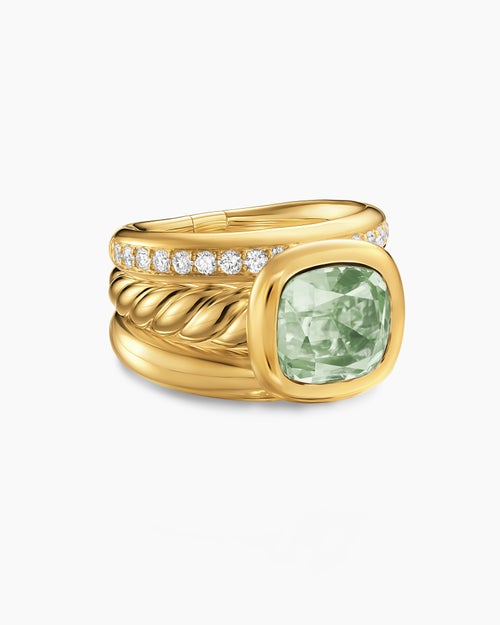 Womens DY Mercer Color Three Row Stone Ring in 18K Yellow Gold with Diamonds, 12mm