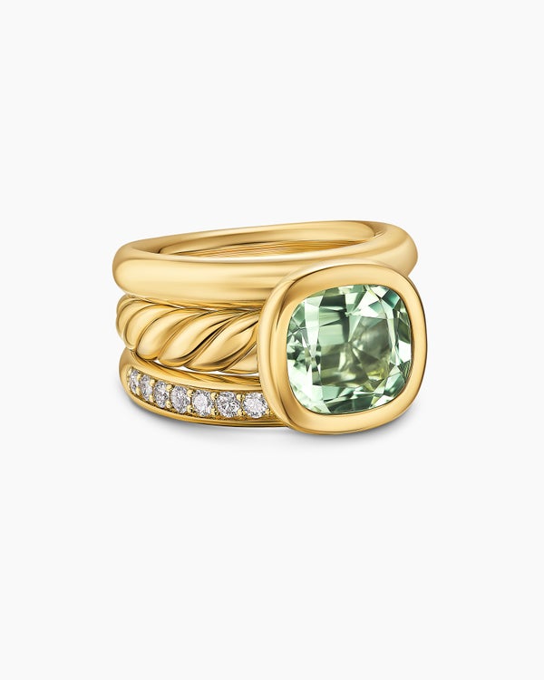 DY Mercer Color Three Row Stone Ring in 18K Yellow Gold with Diamonds, 12mm