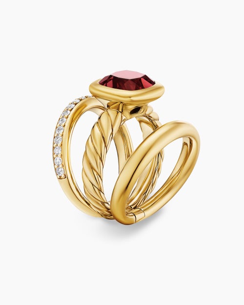 Womens DY Mercer Color Three Row Stone Ring in 18K Yellow Gold with Diamonds, 12mm